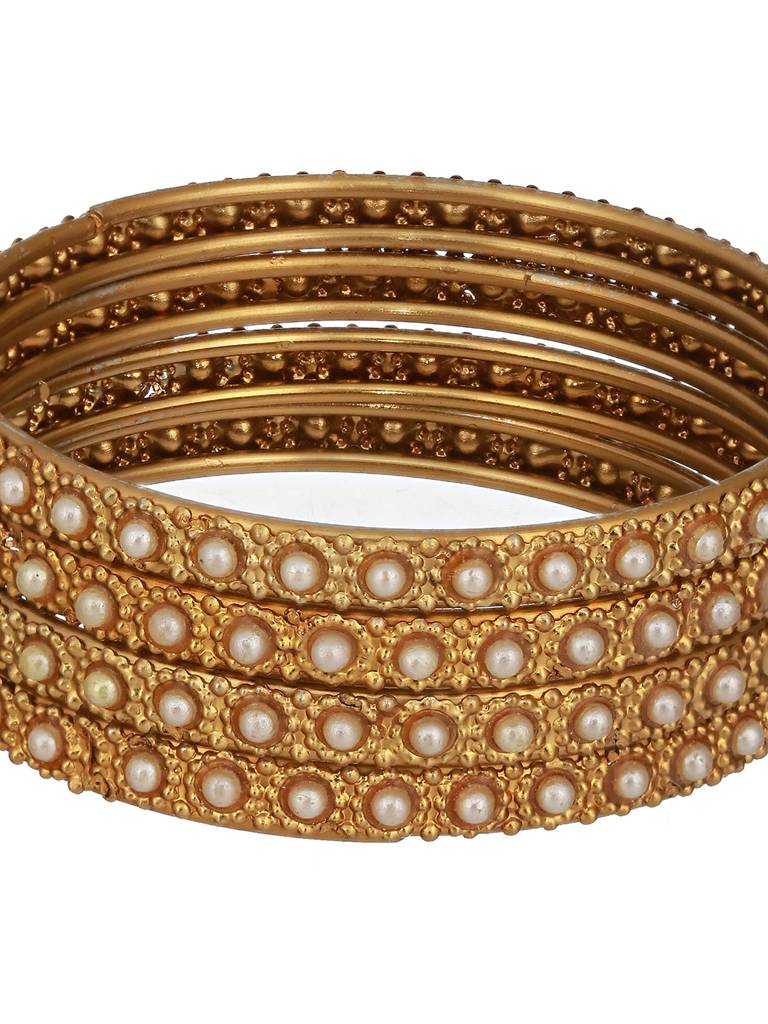 Set Of 2 Gold-Plated Bold Pearl-Studded Bangles-Ba-Js23-60073 : BA-JS23-60073