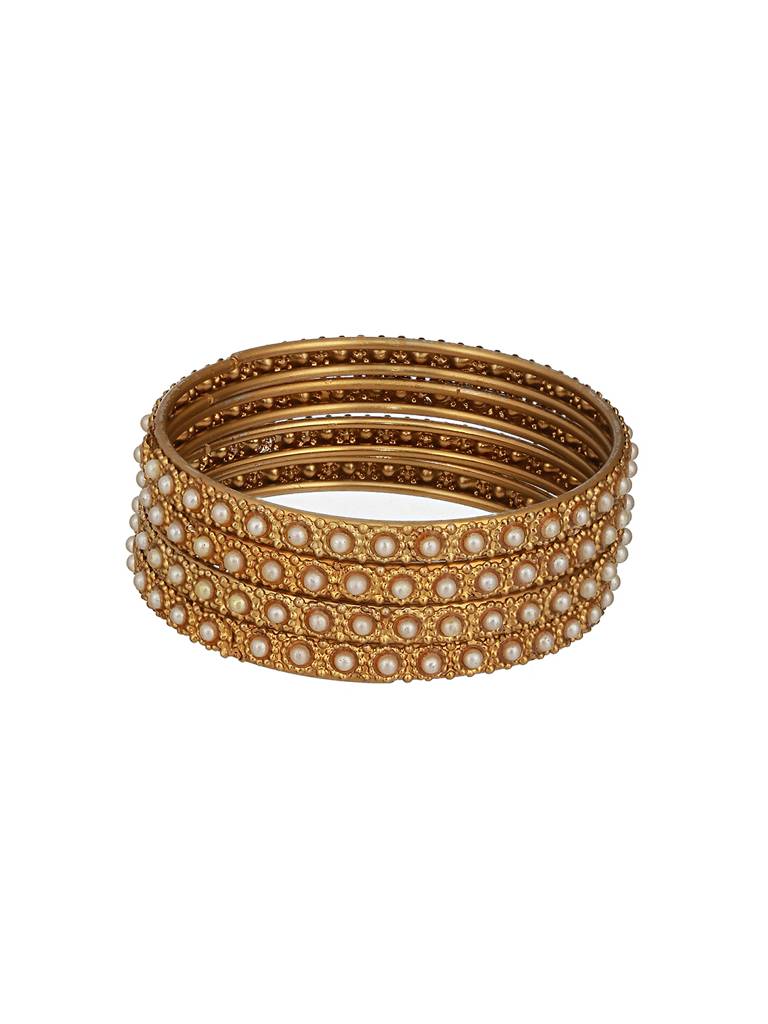 Set Of 2 Gold-Plated Bold Pearl-Studded Bangles-Ba-Js23-60073 : BA-JS23-60073