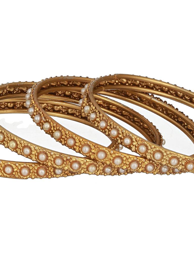Set Of 2 Gold-Plated Bold Pearl-Studded Bangles-Ba-Js23-60073 : BA-JS23-60073