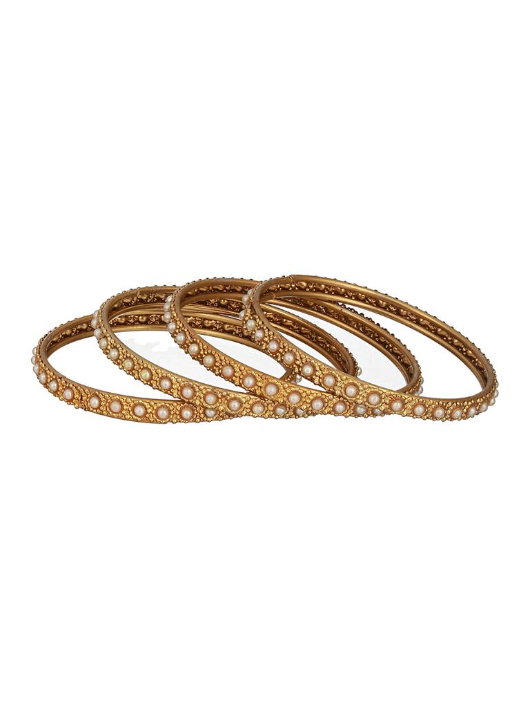 Set Of 2 Gold-Plated Bold Pearl-Studded Bangles-Ba-Js23-60073 : BA-JS23-60073