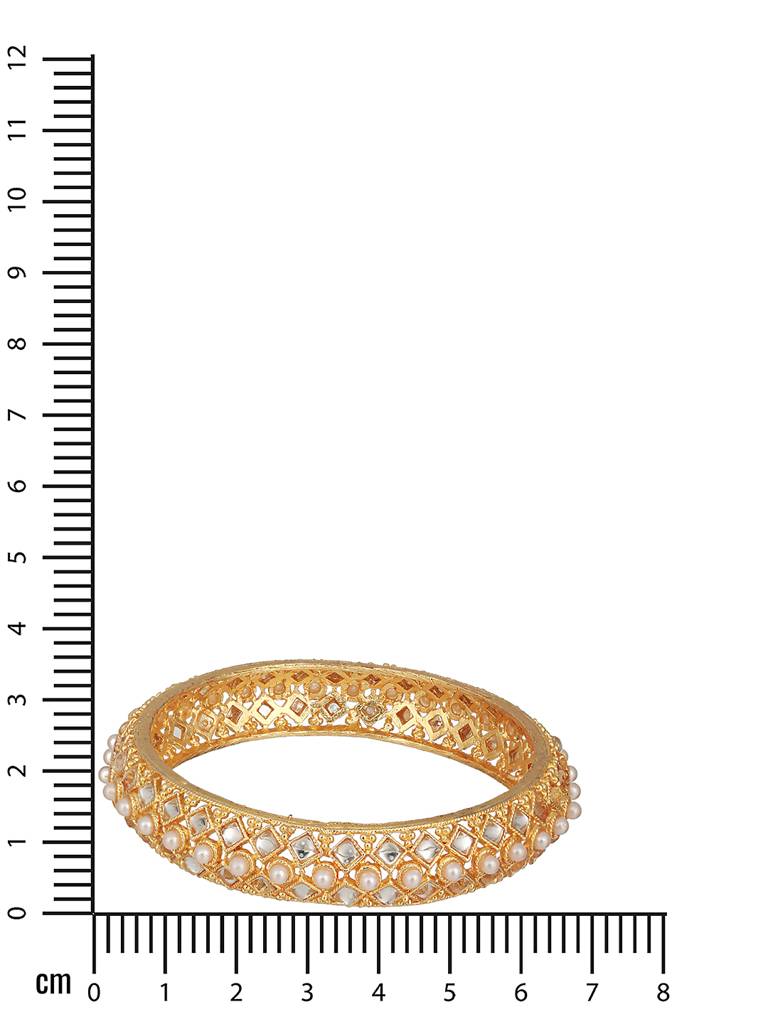 Set Of 2 Gold-Toned Pearl Beaded & Cz Embellished Bangles-Ba-Js23-60068 : BA-JS23-60068