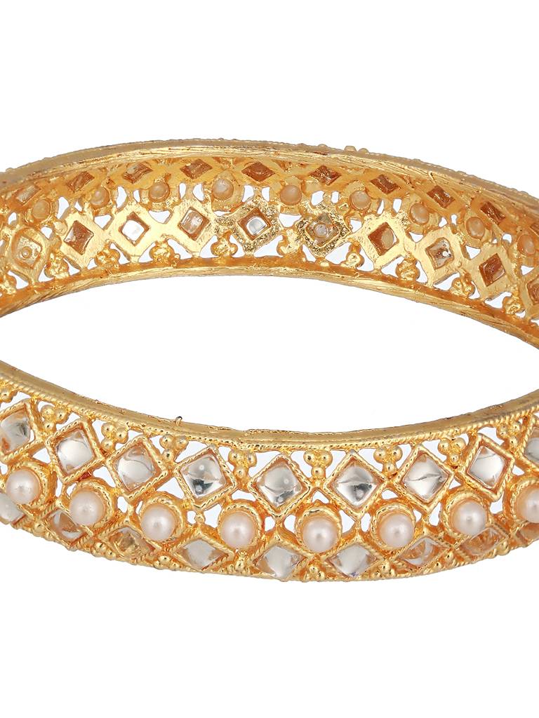 Set Of 2 Gold-Toned Pearl Beaded & Cz Embellished Bangles-Ba-Js23-60068 : BA-JS23-60068
