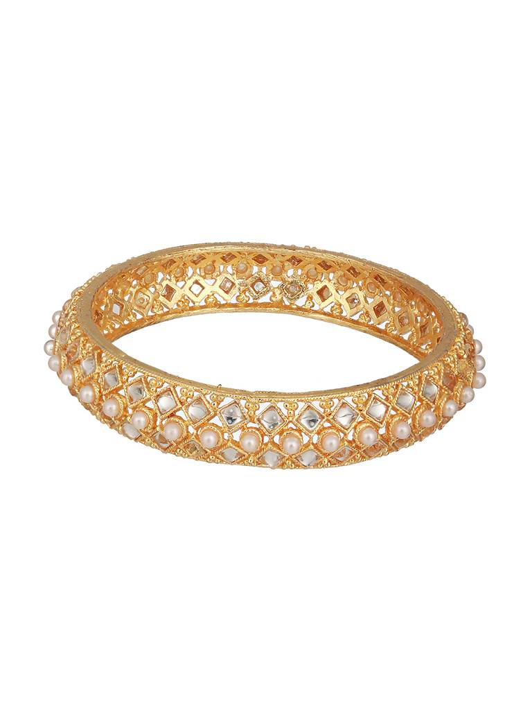 Set Of 2 Gold-Toned Pearl Beaded & Cz Embellished Bangles-Ba-Js23-60068 : BA-JS23-60068