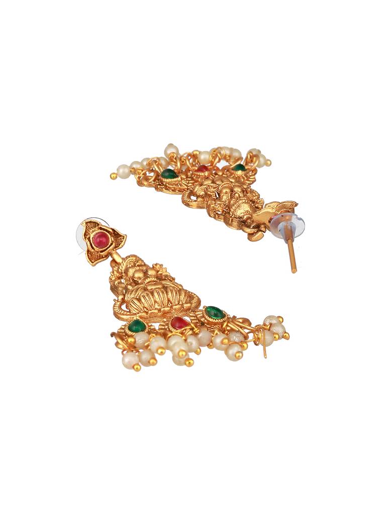 Jazz And Sizzle Gold-Plated Stones Studded & Beads Beaded Temple Necklace With Earrings : NL-JS23-40350