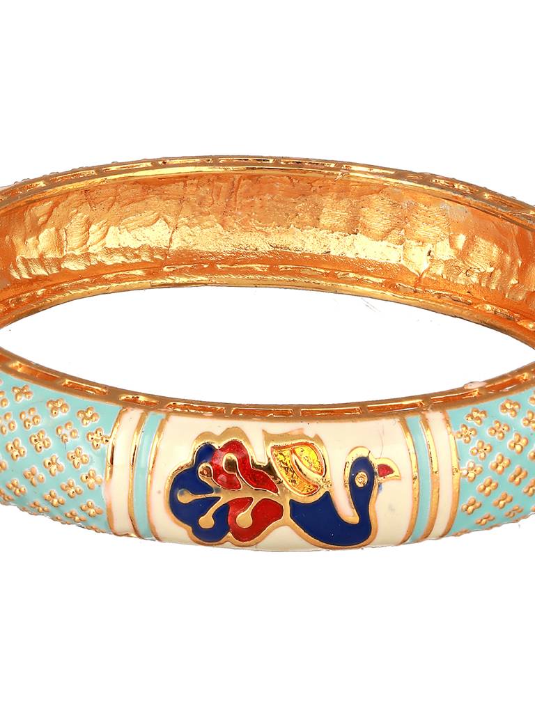 Set Of 2 Gold-Plated Blue Stone-Studded Peacock Meenakari Bangles-Ba-Js23-60083 : BA-JS23-60083