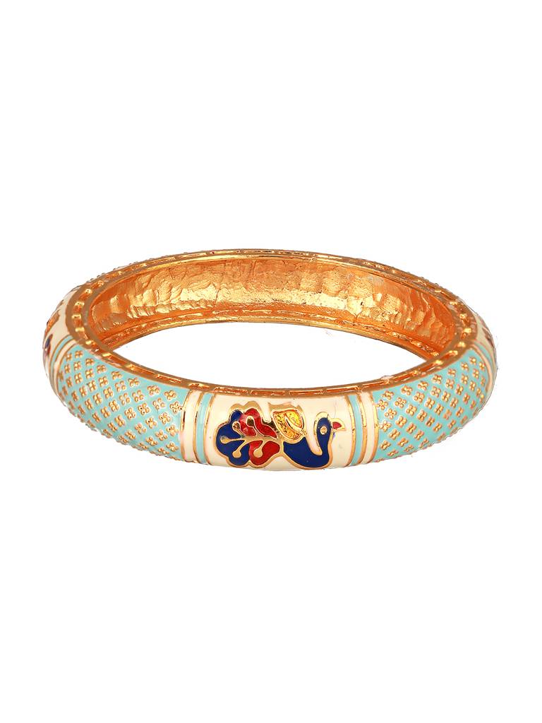 Set Of 2 Gold-Plated Blue Stone-Studded Peacock Meenakari Bangles-Ba-Js23-60083 : BA-JS23-60083