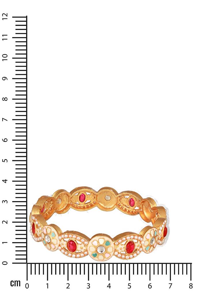 Set Of 2 24K Gold-Plated Red & Green Stone & Pearl-Studded Handcrafted Bangles-Ba-Js23-60087 : BA-JS23-60087