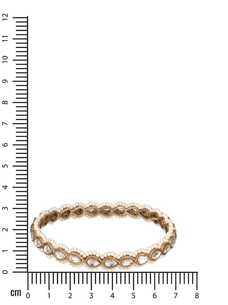 Set Of 4 22K Gold-Plated White Kundan-Studded & Pearl Beaded Handcrafted Bangle-Ba-Js23-60080 : BA-JS23-60080