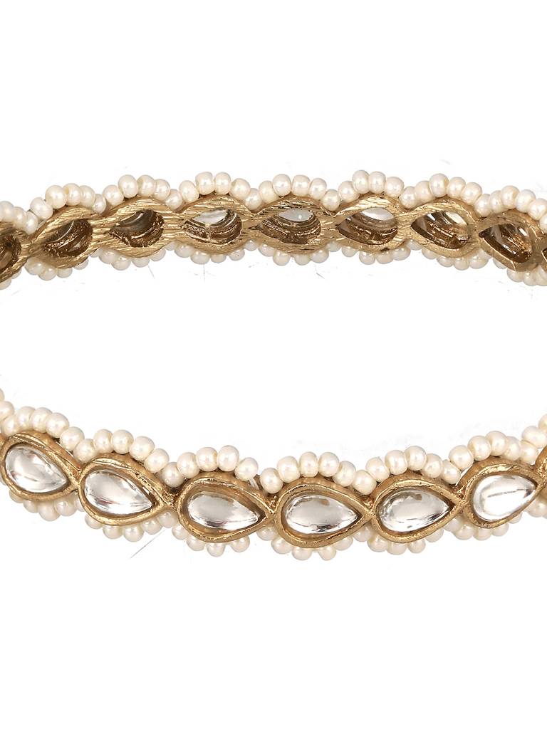Set Of 4 22K Gold-Plated White Kundan-Studded & Pearl Beaded Handcrafted Bangle-Ba-Js23-60080 : BA-JS23-60080