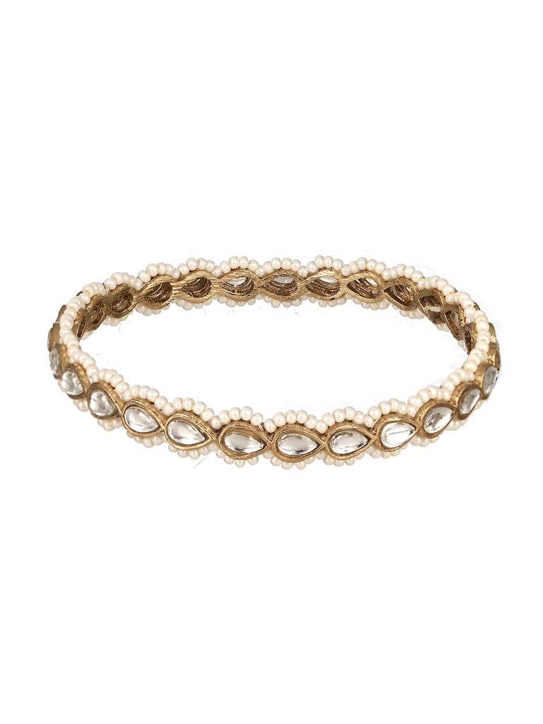 Set Of 4 22K Gold-Plated White Kundan-Studded & Pearl Beaded Handcrafted Bangle-Ba-Js23-60080 : BA-JS23-60080