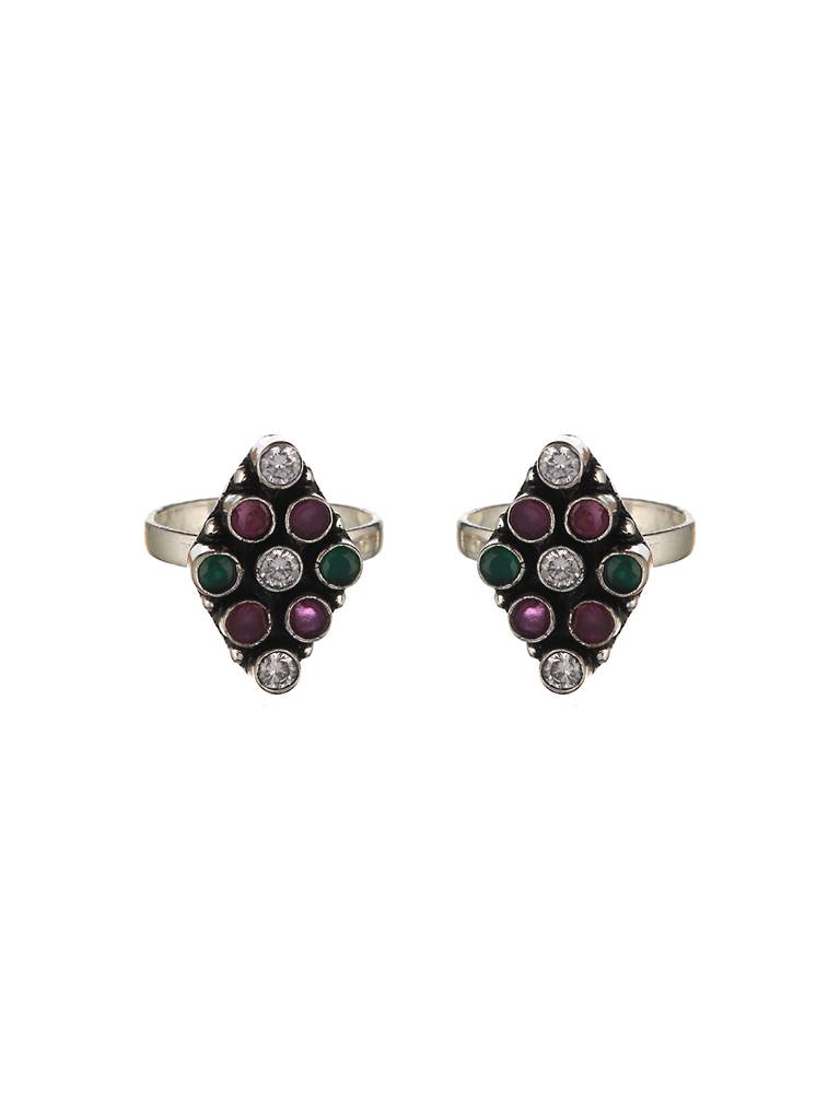 Set Of 2 Oxidised Multi Colored Ad Studded Adjustable Toe Rings : SJTR2023