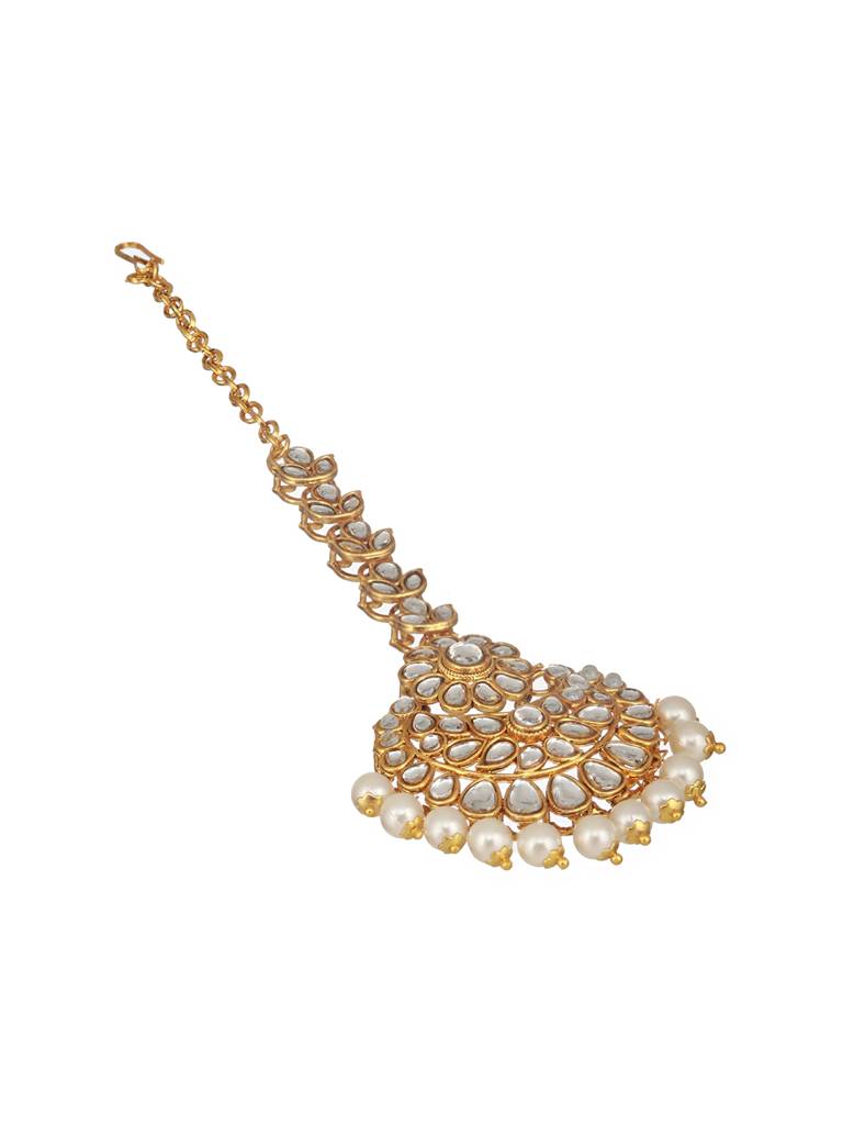 Women Gold-Plated Kundan Studded Maang Tikka Head Jewellery : MTK-JS24-11077