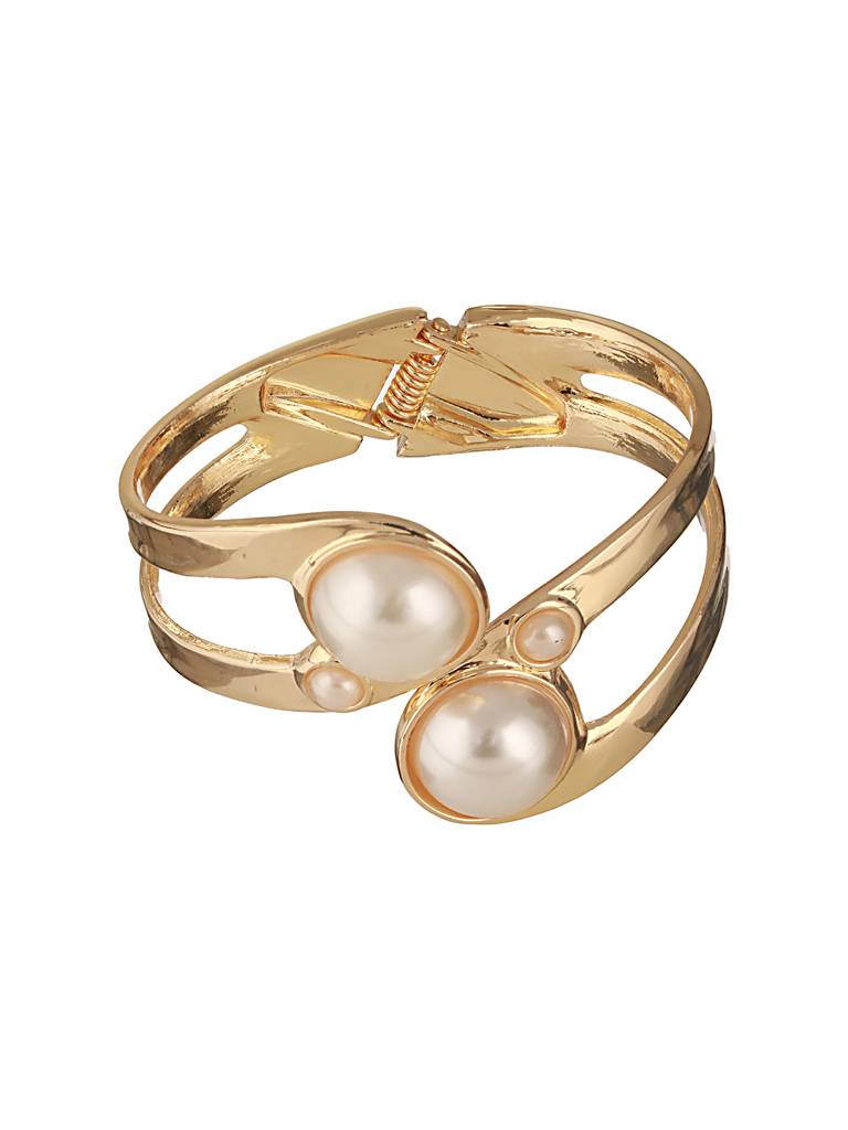 Anti-Tarnish18K Gold Plated Pearl Studded Cuff Bangle Bracelet : STBR8103