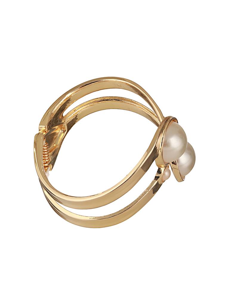 Anti-Tarnish18K Gold Plated Pearl Studded Cuff Bangle Bracelet : STBR8103