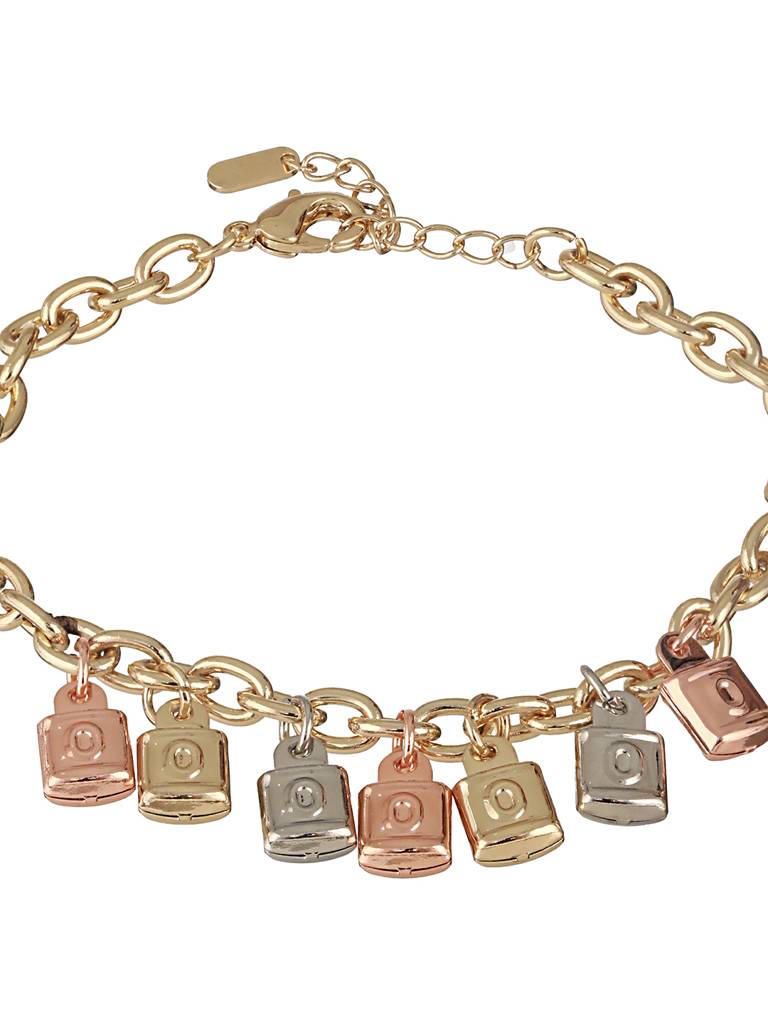 Anti-Tarnishgold Plated Engraved Lock Charms Allover Wraparound Bracelet : STBR8108