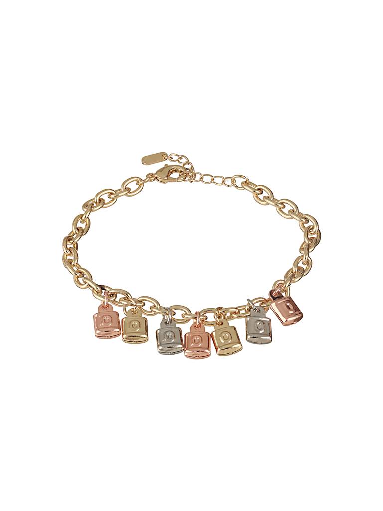 Anti-Tarnishgold Plated Engraved Lock Charms Allover Wraparound Bracelet : STBR8108