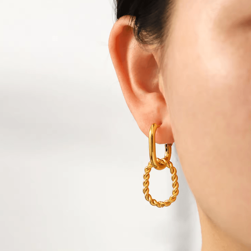 Gold Plated Daily Wear Hoopy Hoop 2 In 1 Earring : JDE202131