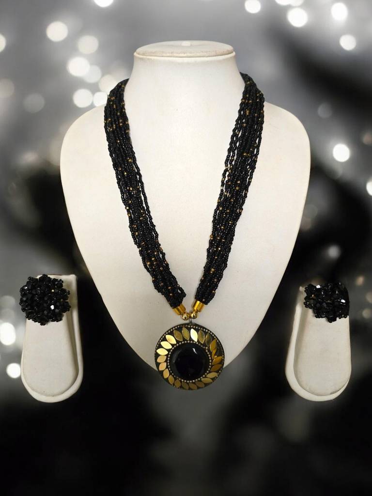 All-Day Statement Beaded Necklace Set : BDE-BLK-TBOL-NWE-145