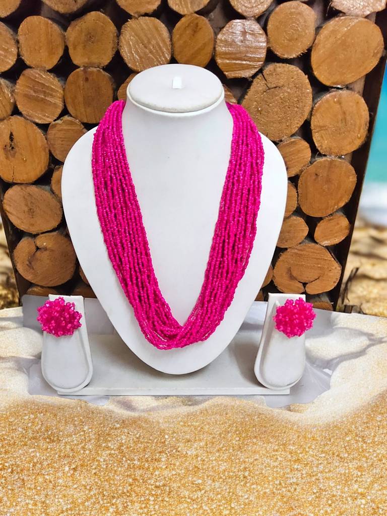 Everyday-To-Occasion Multilayer Beaded Necklace With Matching Earrings : BDE-HOP-20LS-NWE-004