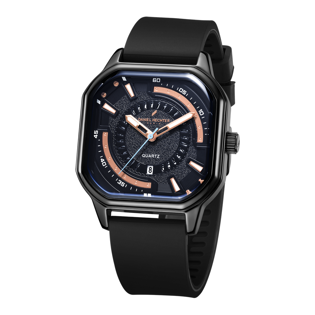 Daniel Hechter Paris Rivoli Collection Modern Analog Watch For Men With Octagon Dial And Silicon Band-Dhm1003 : DHM1003-01