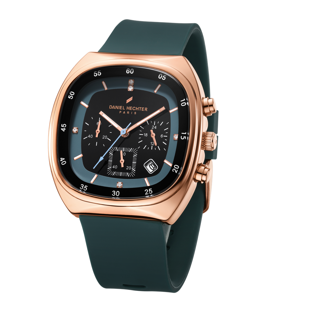 Daniel Hechter Paris Bercy Collection Modern Multi Functional Watch For Men With Square Dial And Silicon Band-Dhm : DHM1001-04