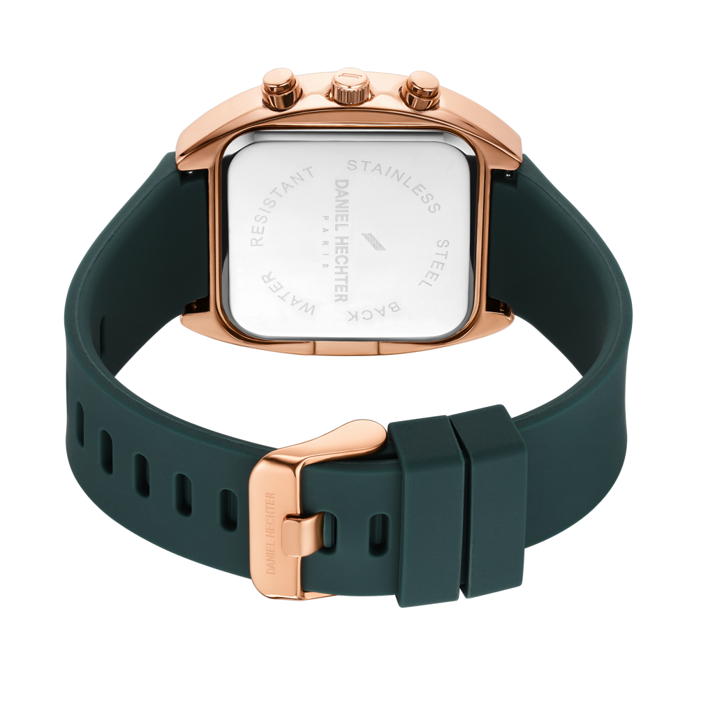 Daniel Hechter Paris Bercy Collection Modern Multi Functional Watch For Men With Square Dial And Silicon Band-Dhm : DHM1001-04