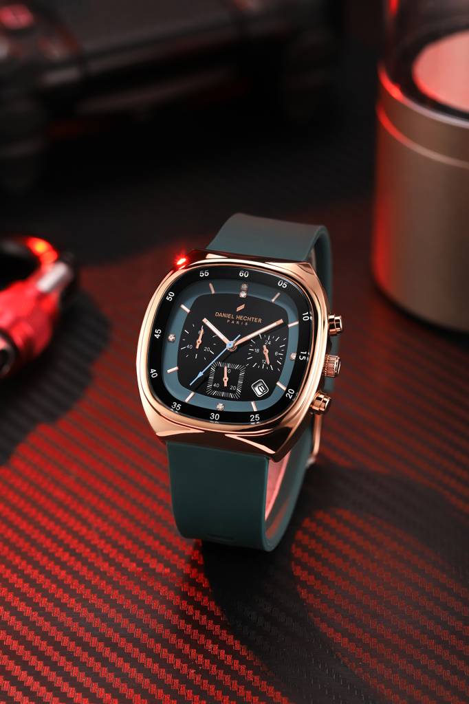 Daniel Hechter Paris Bercy Collection Modern Multi Functional Watch For Men With Square Dial And Silicon Band-Dhm : DHM1001-04