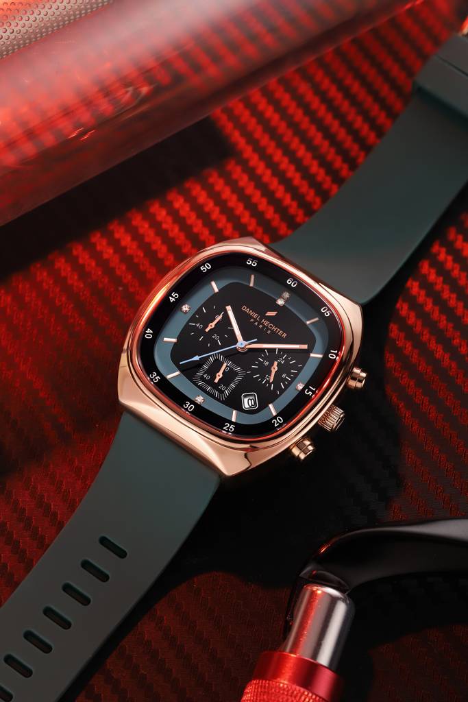 Daniel Hechter Paris Bercy Collection Modern Multi Functional Watch For Men With Square Dial And Silicon Band-Dhm : DHM1001-04