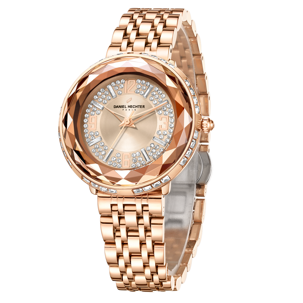 Daniel Hechter Paris Palais-Royal Collection Unique Analoge Watch For Women Withdiamond Cut Glass Dial And Stainl : DHW2003-11