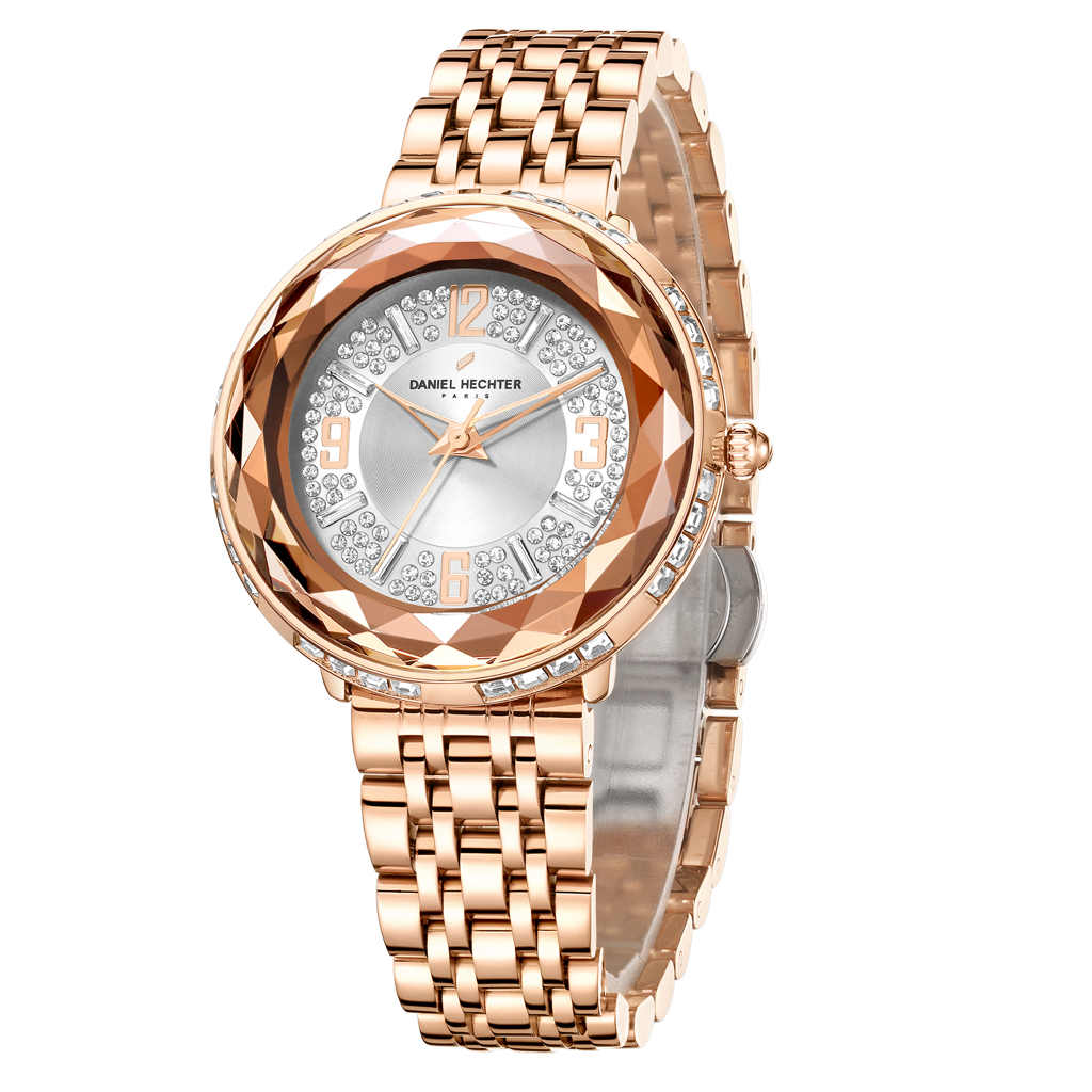 Daniel Hechter Paris Palais-Royal Collection Unique Analoge Watch For Women Withdiamond Cut Glass Dial And Stainl : DHW2003-22