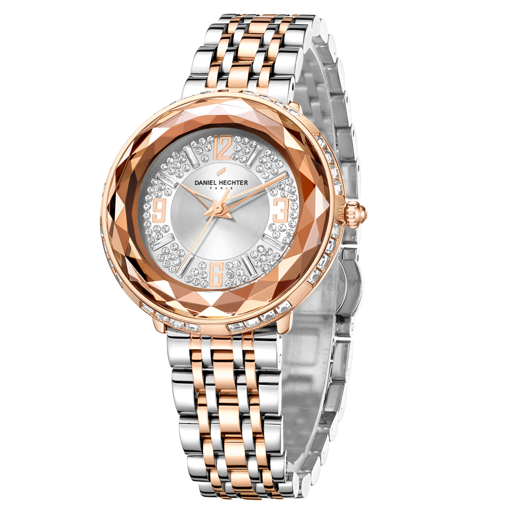 Daniel Hechter Paris Palais-Royal Collection Unique Analoge Watch For Women Withdiamond Cut Glass Dial And Stainl : DHW2003-33