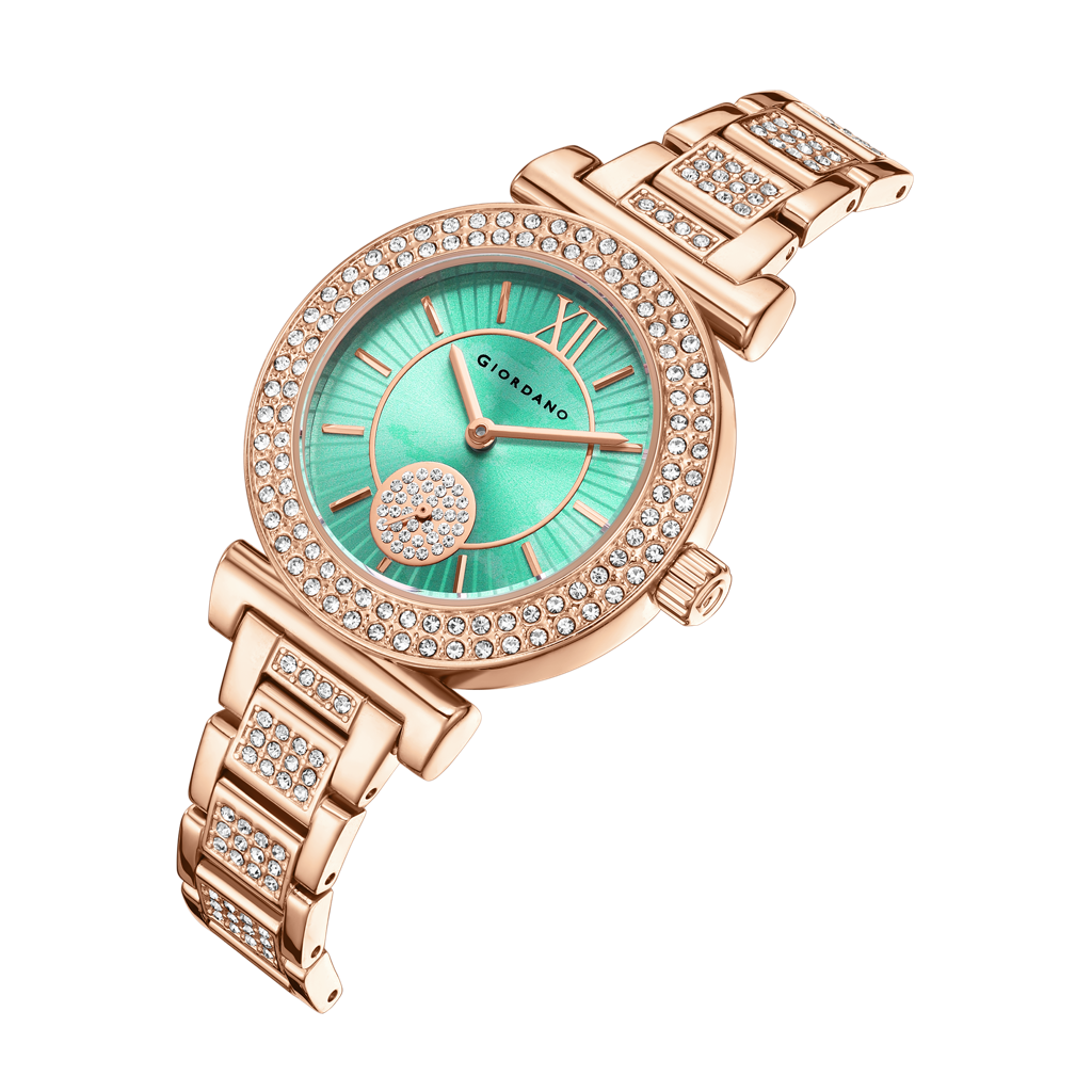 Giordano Luxury Analog Watch For Women - Elegant Crystal Design With Sub Dial And Diamond Studed Statinless Stee : GZ-60086-33
