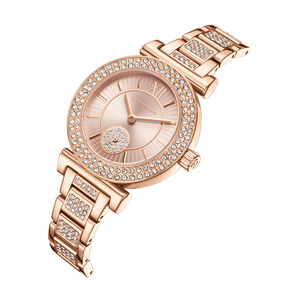 Giordano Luxury Analog Watch For Women - Elegant Crystal Design With Sub Dial And Diamond Studed Statinless Stee : GZ-60086-11