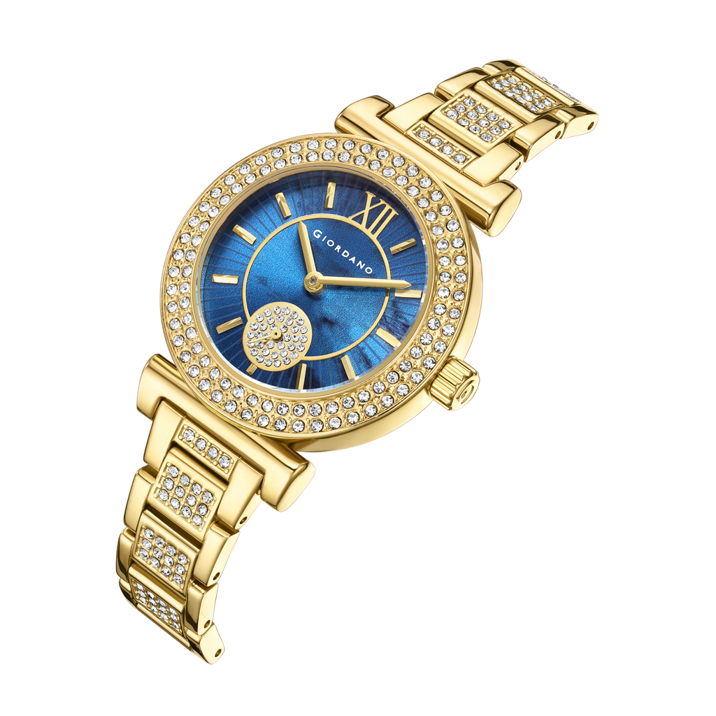 Giordano Luxury Analog Watch For Women - Elegant Crystal Design With Sub Dial And Diamond Studed Statinless Stee : GZ-60086-22