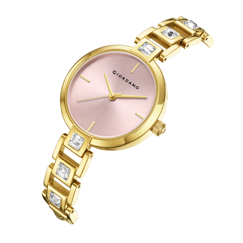 Giordano Luxury Watch For Women Â Sleek Dial With Gold Accents And Two-Tone Stone Studded Stainless Steel Stra : GZ-60088-22