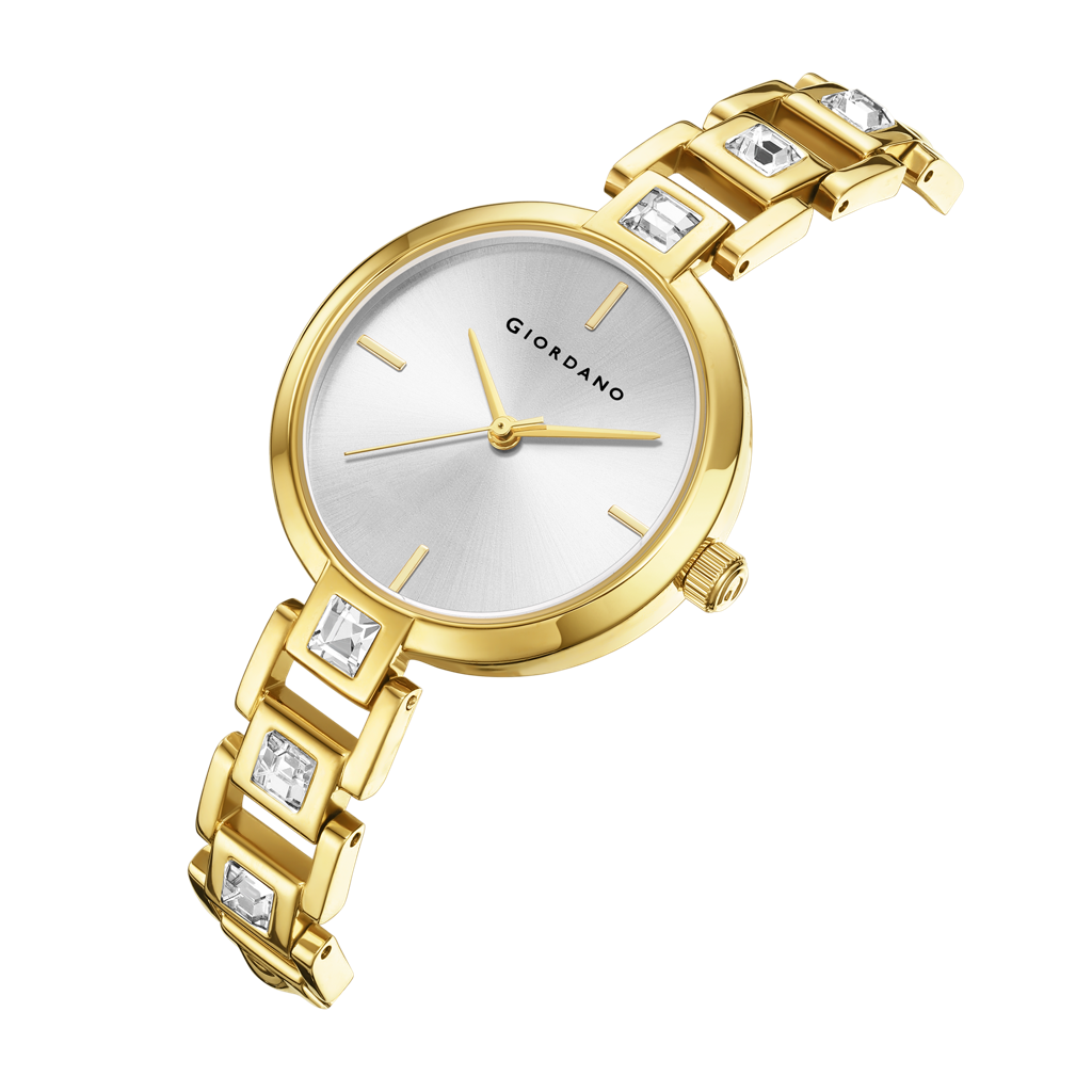 Giordano Luxury Watch For Women Â Sleek Dial With Gold Accents And Two-Tone Stone Studded Stainless Steel Stra : GZ-60088-44