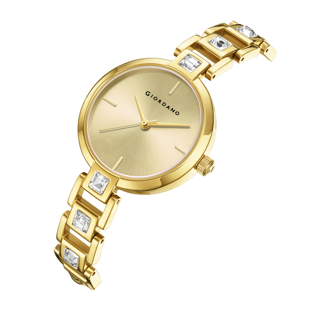 Giordano Luxury Watch For Women Â Sleek Dial With Gold Accents And Two-Tone Stone Studded Stainless Steel Stra : GZ-60088-33