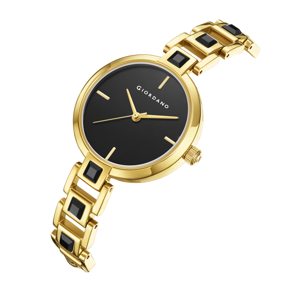 Giordano Luxury Watch For Women Â Sleek Dial With Gold Accents And Two-Tone Stone Studded Stainless Steel Stra : GZ-60088-11