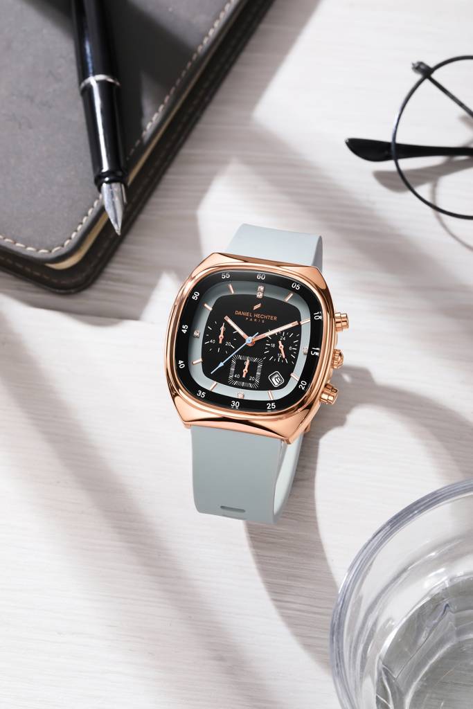 Daniel Hechter Paris Bercy Collection Modern Multi Functional Watch For Men With Square Dial And Silicon Band-Dhm : DHM1001-05