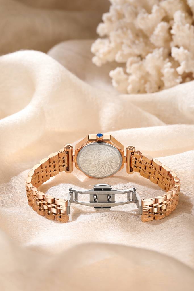 Giordano Dress Watch For Women Â Rose Gold Finish, Diamond Accented Octagonal Dial & Stainless Steel Strap-Gz- : GZ-60096-22