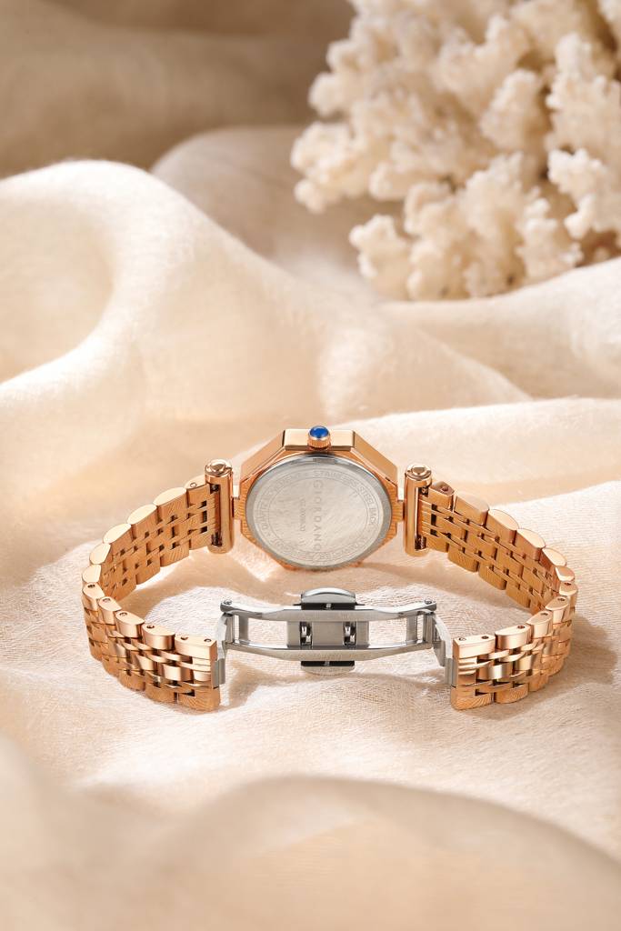 Giordano Dress Watch For Women Â Rose Gold Finish, Diamond Accented Octagonal Dial & Stainless Steel Strap-Gz- : GZ-60096-33