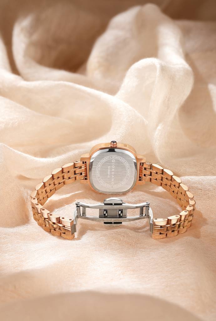 Giordano Elegant Square Rose Gold Watch For Women Â Crystal & Roman Hour Markers, Day-Date Display, Stainless  : GZ-60097-22