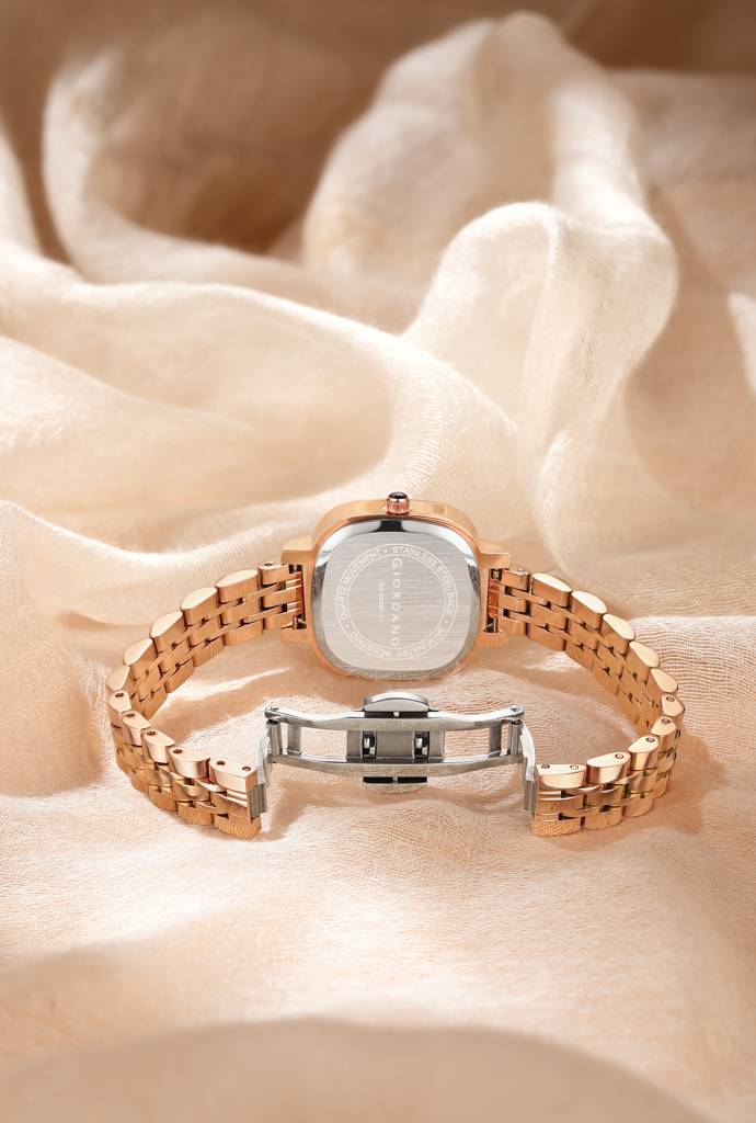 Giordano Elegant Square Rose Gold Watch For Women Â Crystal & Roman Hour Markers, Day-Date Display, Stainless  : GZ-60097-11