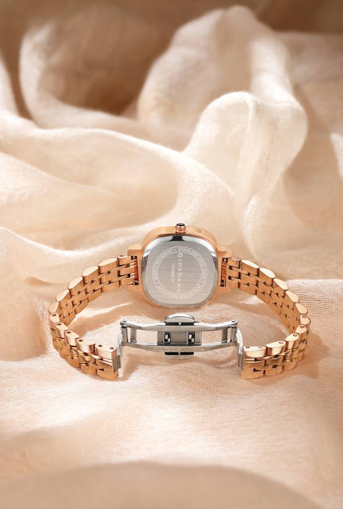 Giordano Elegant Square Rose Gold Watch For Women Â Crystal & Roman Hour Markers, Day-Date Display, Stainless  : GZ-60097-33