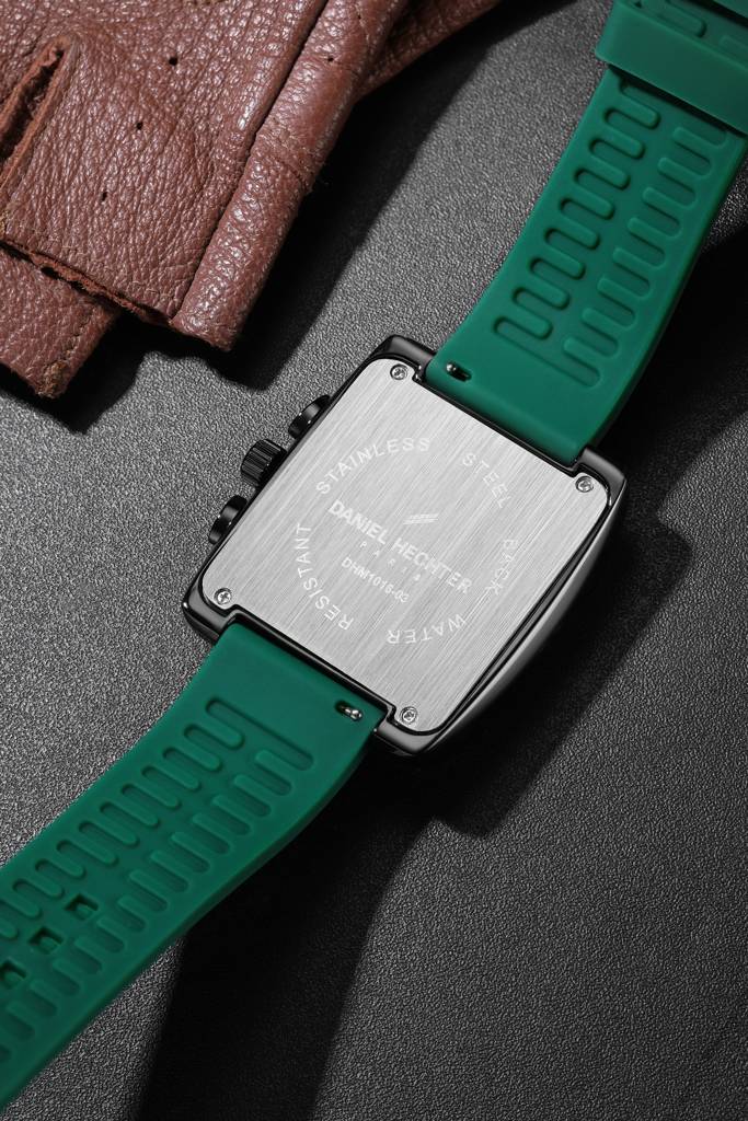 Daniel Hechter Paris Alma Collection Watch For Men Premium Chronograph Watch Black Square Dial Silicone Strap, Mu : DHM1016-03