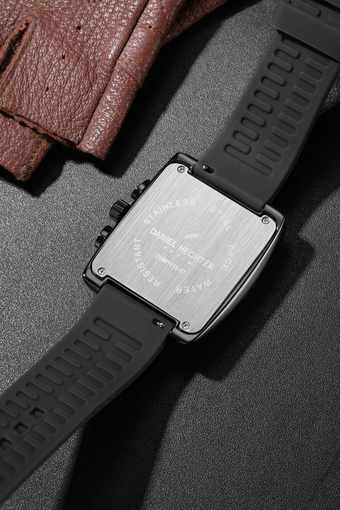 Daniel Hechter Paris Alma Collection Watch For Men Premium Chronograph Watch Black Square Dial Silicone Strap, Mu : DHM1016-01