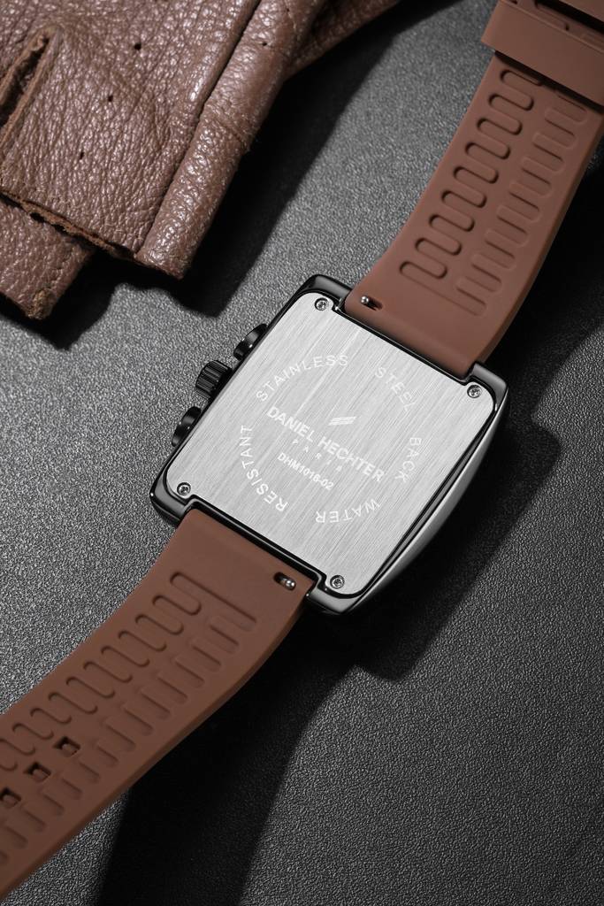 Daniel Hechter Paris Alma Collection Watch For Men Premium Chronograph Watch Black Square Dial Silicone Strap, Mu : DHM1016-02