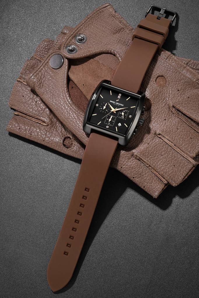 Daniel Hechter Paris Alma Collection Watch For Men Premium Chronograph Watch Black Square Dial Silicone Strap, Mu : DHM1016-02