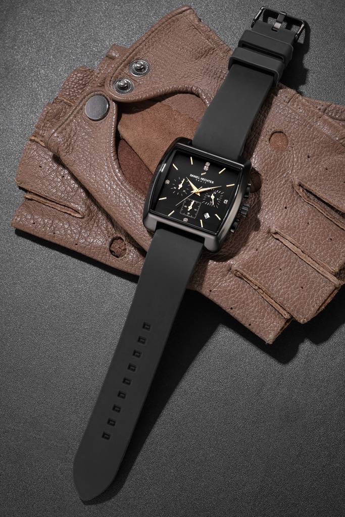 Daniel Hechter Paris Alma Collection Watch For Men Premium Chronograph Watch Black Square Dial Silicone Strap, Mu : DHM1016-01