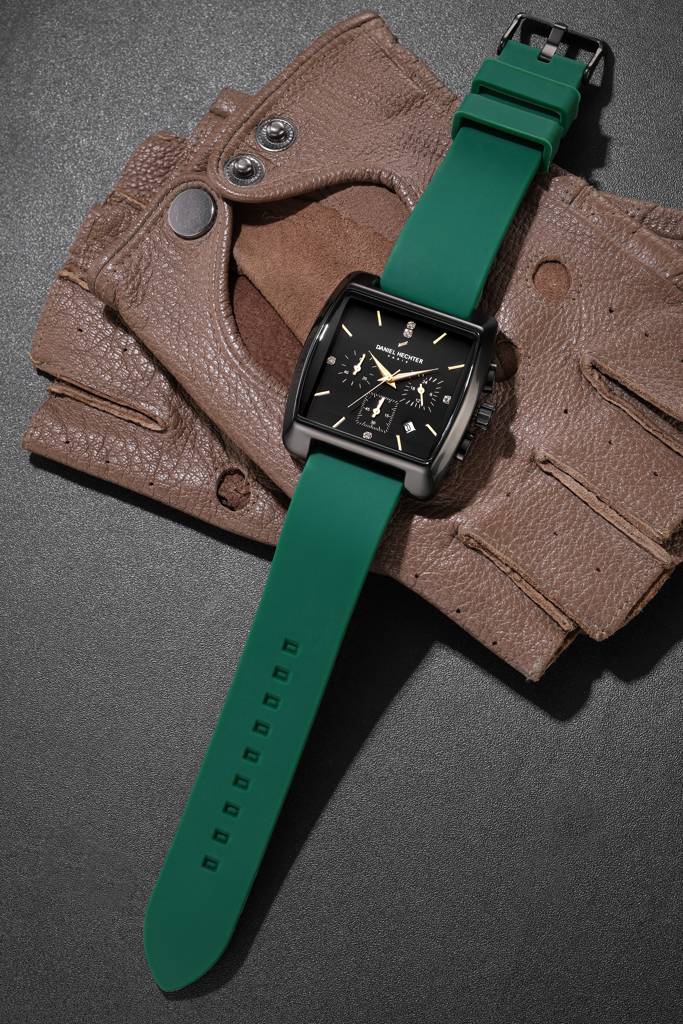 Daniel Hechter Paris Alma Collection Watch For Men Premium Chronograph Watch Black Square Dial Silicone Strap, Mu : DHM1016-03